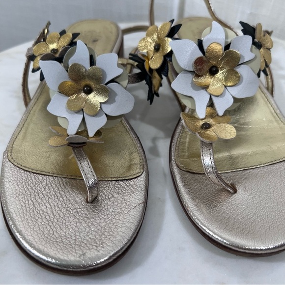 J Crew Collection Made In Italy Leather Gold Floral Boho Elegant Sandals Size 8 - Picture 13 of 15